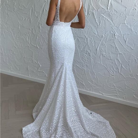 Jane Hill Billie Elegant White Sequined  Wedding Dress Sz 11 - Picture 11 of 13